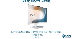 MSI AIO AM242TP 1M-839US ,  Core™ 7 150U , 16GB DDR5   , 1TB NVME + 1TB HDD , EN , 23.8″ FHD TOUCHSCREEN , INTEL , Win 11 , Black , And Comes with    WIRELESS  KEYBOARD AND MOUSE